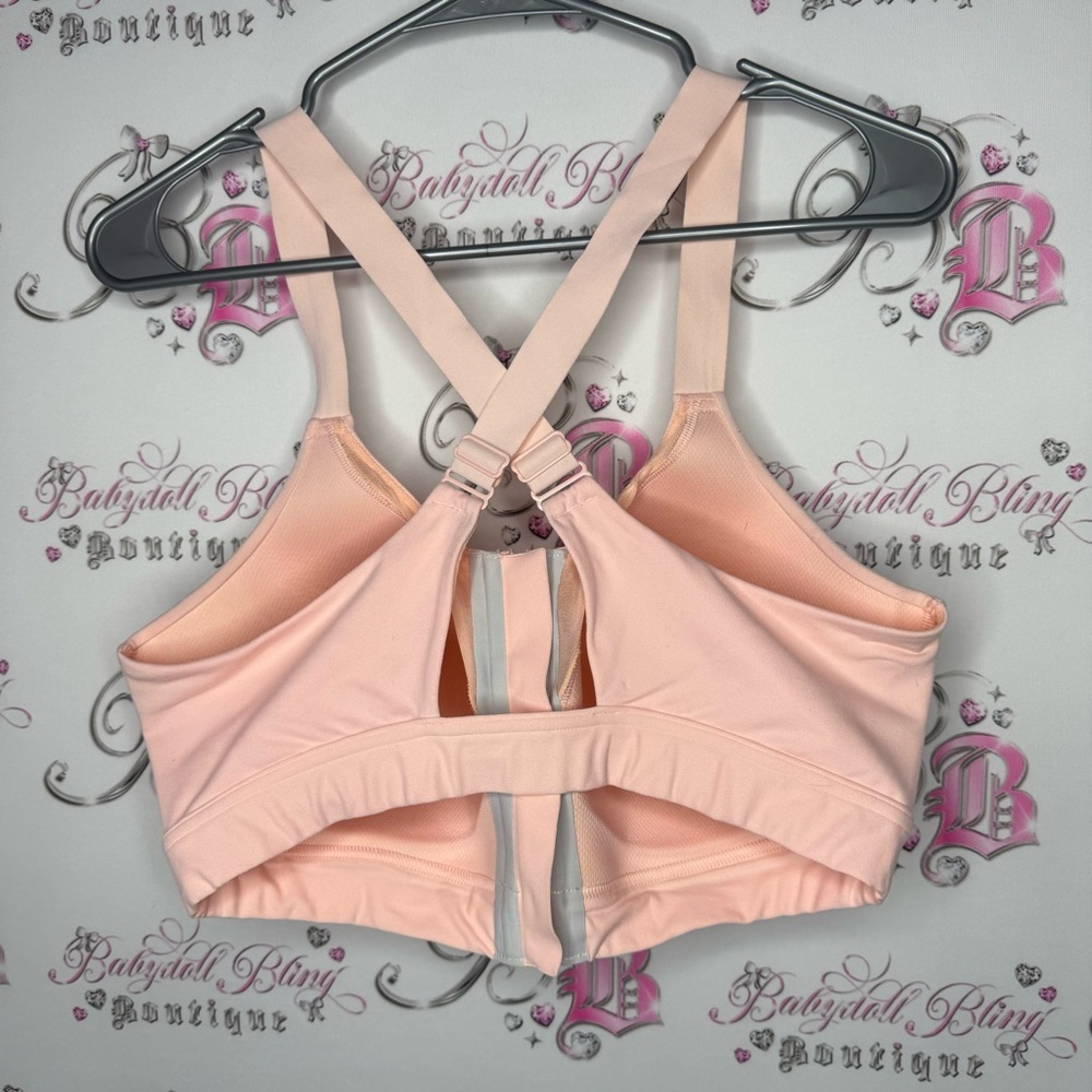 Under armour bra sports peach pink orange pastel logo silver criss cross support - Picture 2 of 9